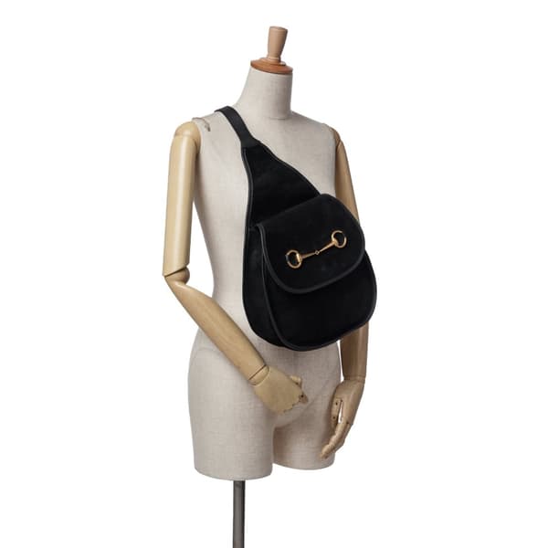 Pre-owned Gucci Suede Horsebit Sling Bag Black