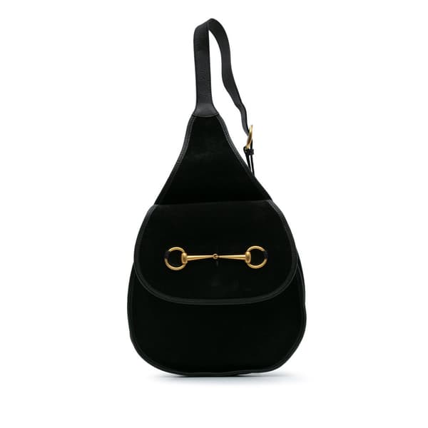 Pre-owned Gucci Suede Horsebit Sling Bag Black