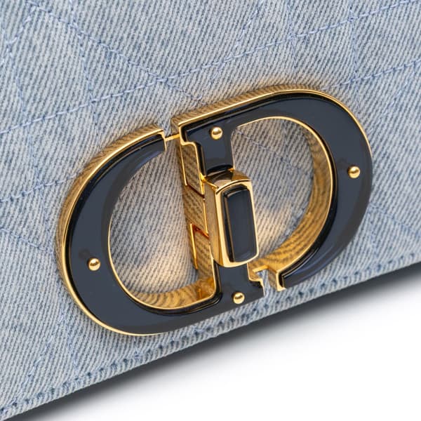 Pre-owned Dior Medium Denim Macrocannage Caro Bag Blue