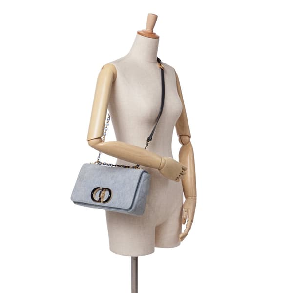 Pre-owned Dior Medium Denim Macrocannage Caro Bag Blue