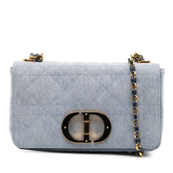 Pre-owned Dior Medium Denim Macrocannage Caro Bag Blue