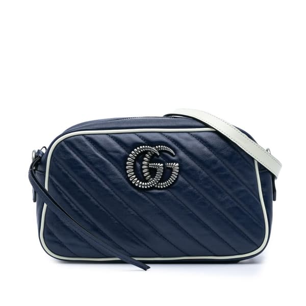 Pre-owned Gucci Small GG Marmont Leather Torchon Crossbody Blue