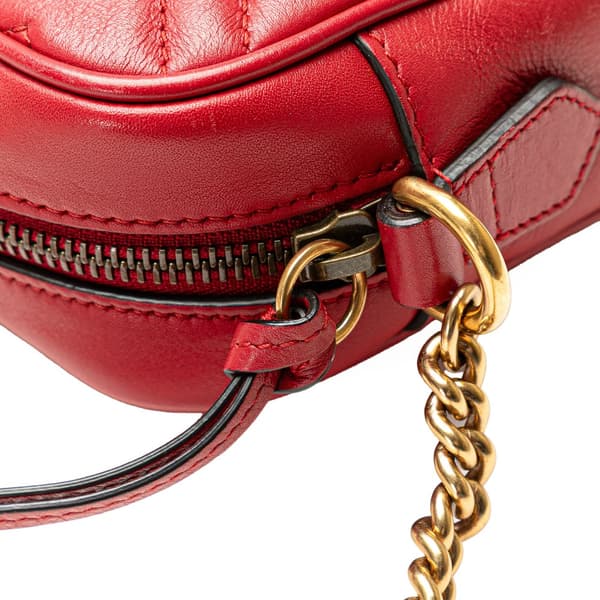 Pre-owned Gucci Mini GG Marmont Matelasse Leather Crossbody Red