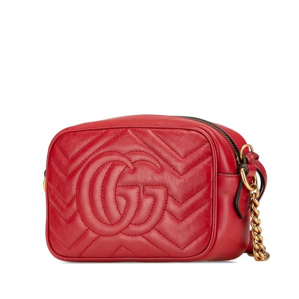 Pre-owned Gucci Mini GG Marmont Matelasse Leather Crossbody Red