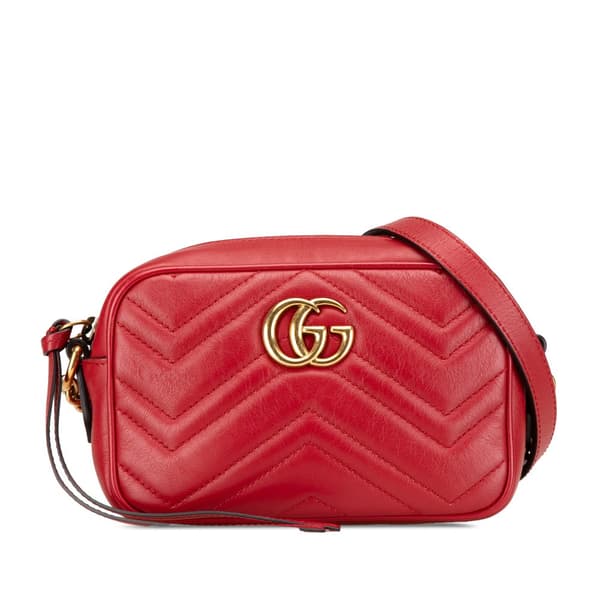 Pre-owned Gucci Mini GG Marmont Matelasse Leather Crossbody Red
