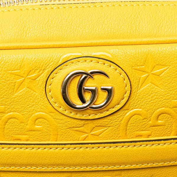 Pre-owned Gucci GG Star Embossed Leather Crossbody Yellow