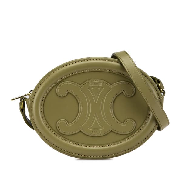 Pre-owned Celine Small Calfskin Cuir Triomphe Oval Crossbody Green