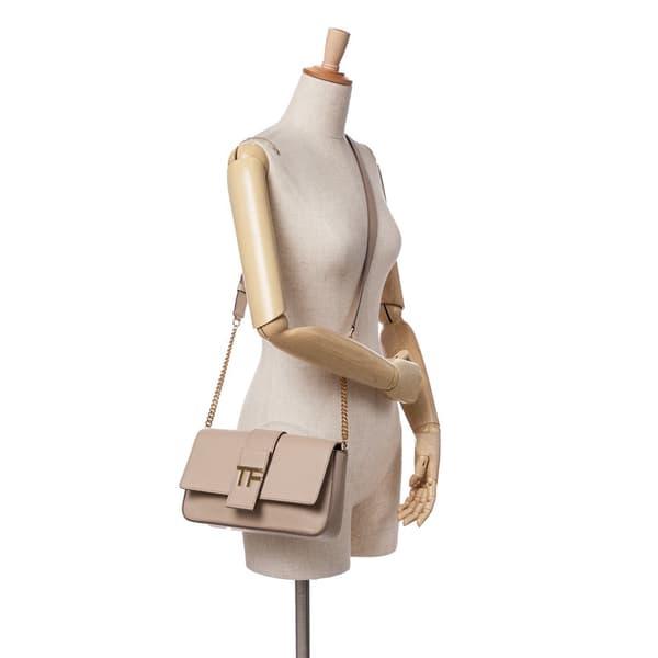 Pre-owned Tom Ford Grained Calfskin TF Flap Crossbody Brown