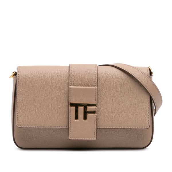 Pre-owned Tom Ford Grained Calfskin TF Flap Crossbody Brown