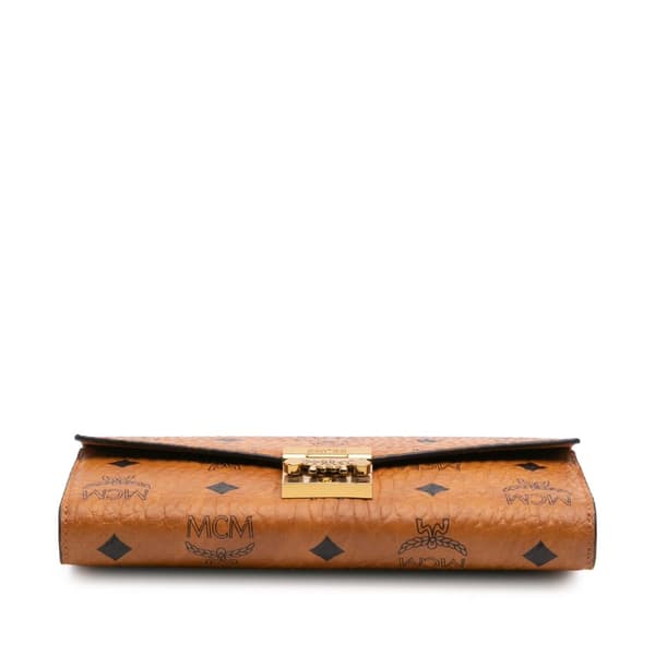 Pre-owned MCM Visetos Coated Canvas Patricia Wallet on Chain Brown