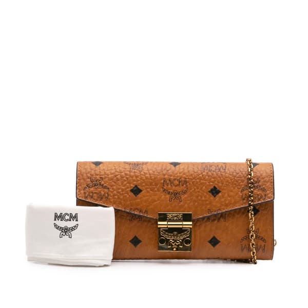 Pre-owned MCM Visetos Coated Canvas Patricia Wallet on Chain Brown