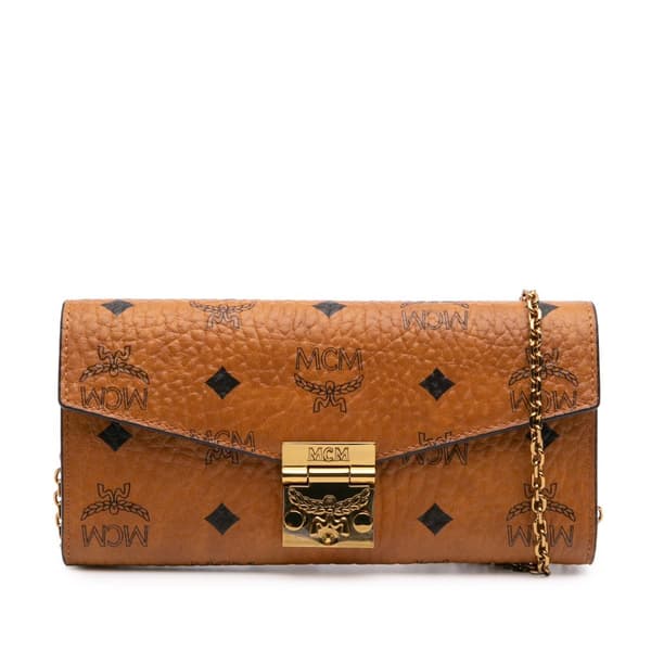 Pre-owned MCM Visetos Coated Canvas Patricia Wallet on Chain Brown