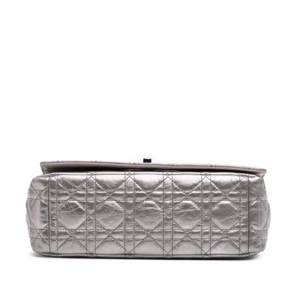 Pre-owned Dior Medium Metallic Calfskin Cannage Supple Caro Bag Silver