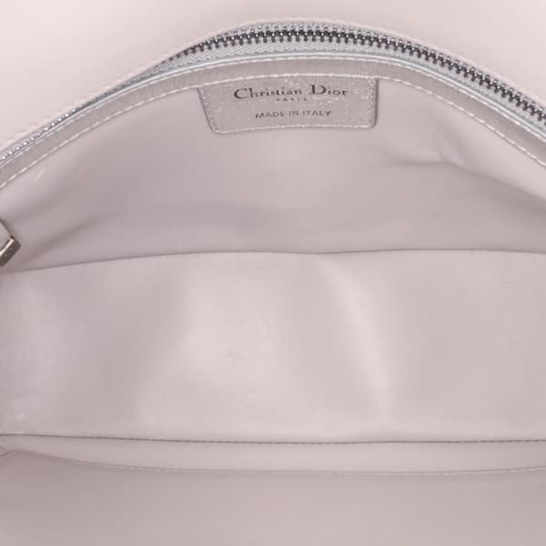 Pre-owned Dior Medium Metallic Calfskin Cannage Supple Caro Bag Silver