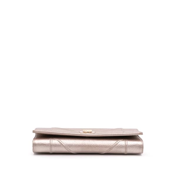 Pre-owned Dior Metallic Grained Calfskin Diorama Wallet on Chain Pink