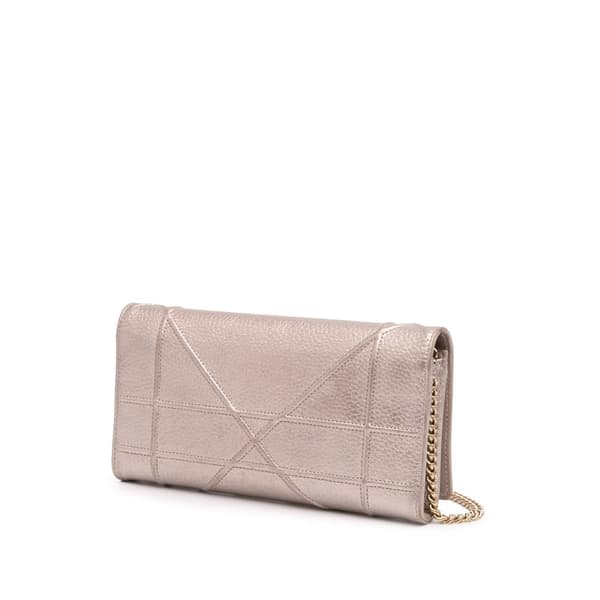 Pre-owned Dior Metallic Grained Calfskin Diorama Wallet on Chain Pink