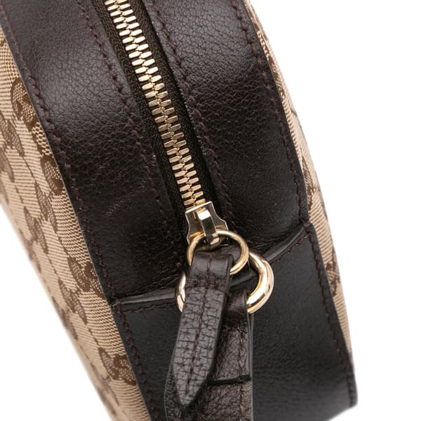 Pre-owned Gucci GG Canvas Webby Bee Camera Bag Brown