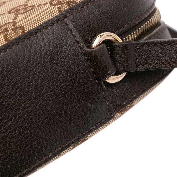Pre-owned Gucci GG Canvas Webby Bee Camera Bag Brown