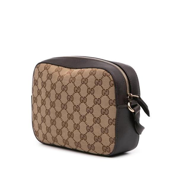 Pre-owned Gucci GG Canvas Webby Bee Camera Bag Brown