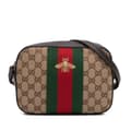 Miniatyrbillede 1 af 10: Pre-owned Gucci GG Canvas Webby Bee Camera Bag Brown