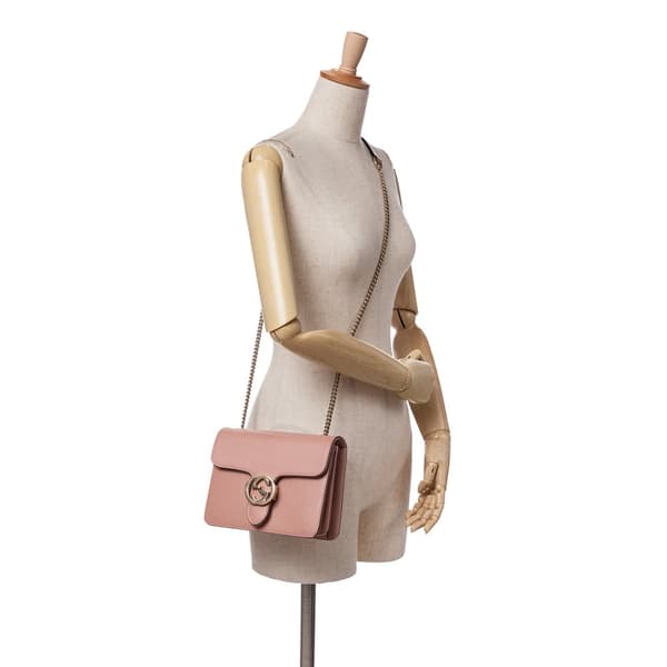 Pre-owned Gucci Small Dollar Calfskin Interlocking G Crossbody Pink