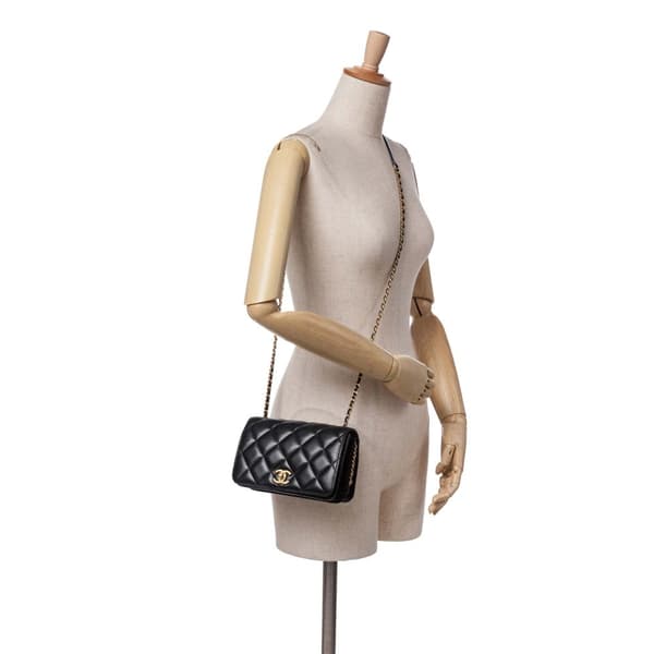 Pre-owned Chanel Mini CC Quilted Lambskin Full Flap Black