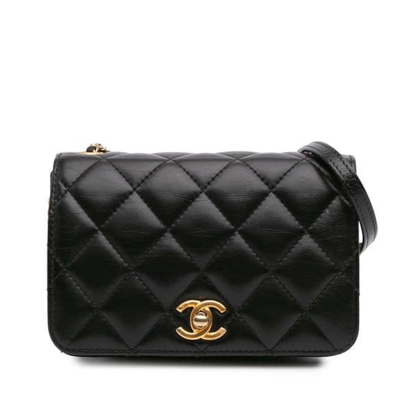 Pre-owned Chanel Mini CC Quilted Lambskin Full Flap Black