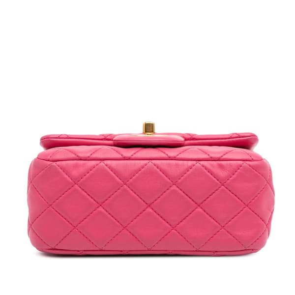 Pre-owned Chanel Mini Square Classic Lambskin Pearl Crush Single Flap Pink