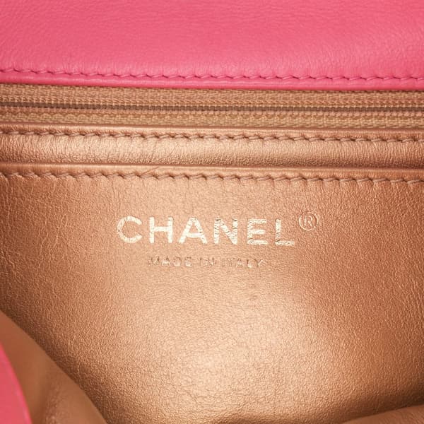 Pre-owned Chanel Mini Square Classic Lambskin Pearl Crush Single Flap Pink