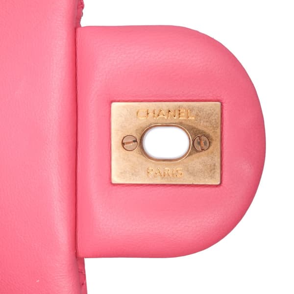 Pre-owned Chanel Mini Square Classic Lambskin Pearl Crush Single Flap Pink