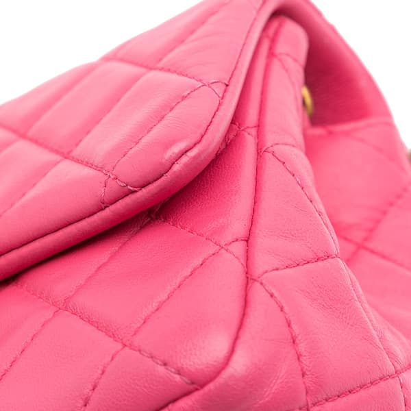 Pre-owned Chanel Mini Square Classic Lambskin Pearl Crush Single Flap Pink