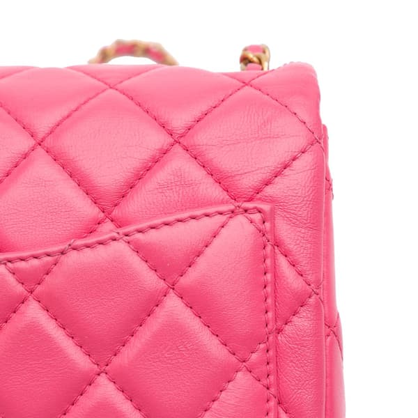 Pre-owned Chanel Mini Square Classic Lambskin Pearl Crush Single Flap Pink