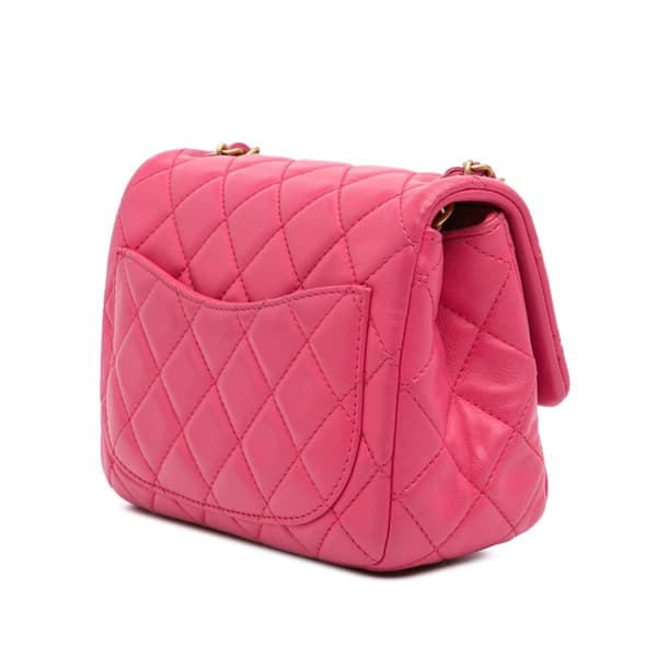 Pre-owned Chanel Mini Square Classic Lambskin Pearl Crush Single Flap Pink