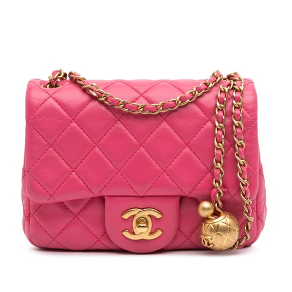 Pre-owned Chanel Mini Square Classic Lambskin Pearl Crush Single Flap Pink