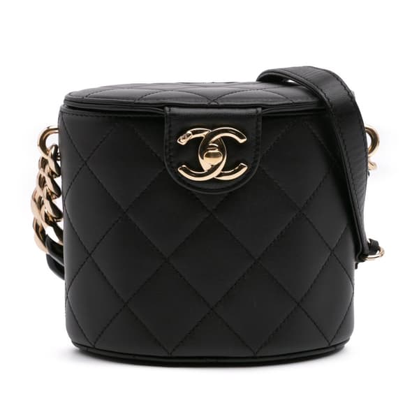 Pre-owned Chanel Mini Lambskin Elegant Chain Vanity Case Black