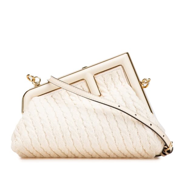 Pre-owned Fendi Small Knit Fendi First Crossbody Brown