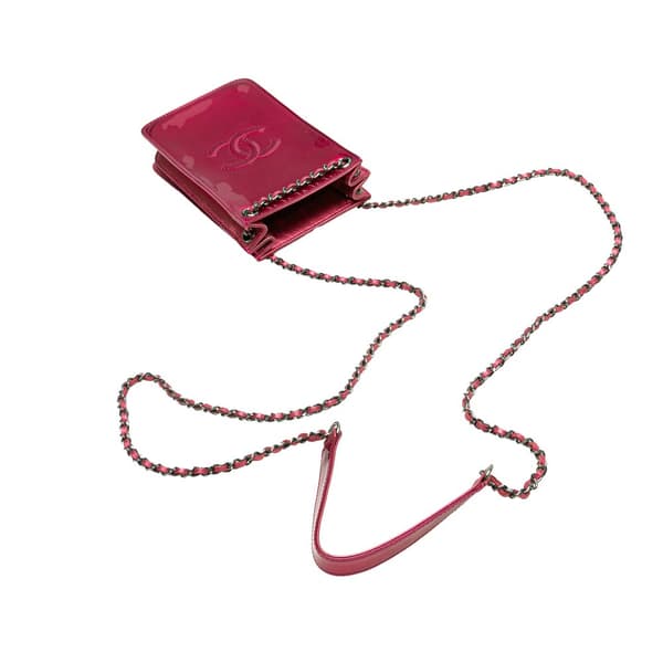 Pre-owned Chanel CC Patent Phone Holder Crossbody Pink