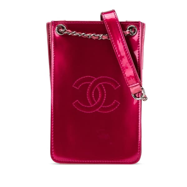 Pre-owned Chanel CC Patent Phone Holder Crossbody Pink