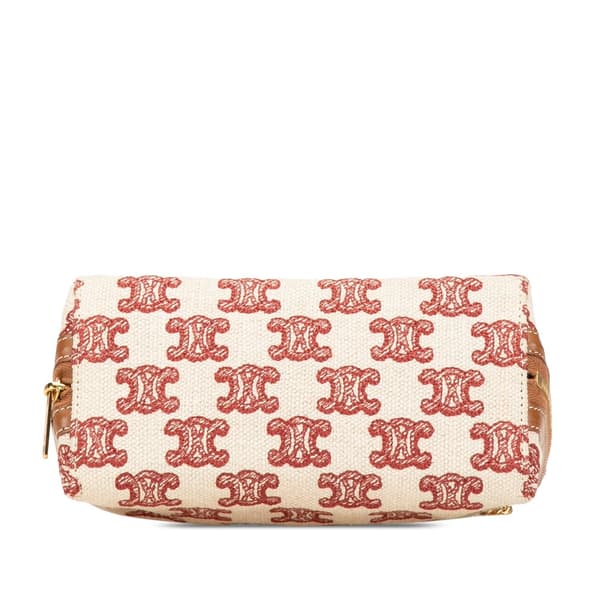 Pre-owned Celine Triomphe Embroidered Canvas Clutch On Chain Brown