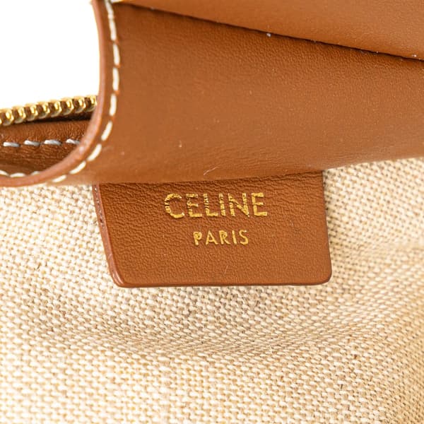 Pre-owned Celine Triomphe Embroidered Canvas Clutch On Chain Brown