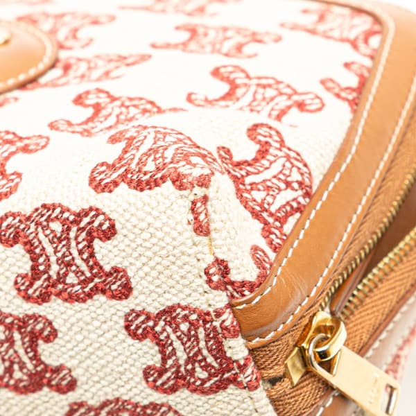 Pre-owned Celine Triomphe Embroidered Canvas Clutch On Chain Brown