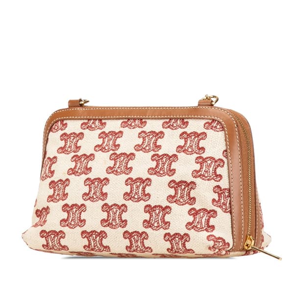 Pre-owned Celine Triomphe Embroidered Canvas Clutch On Chain Brown