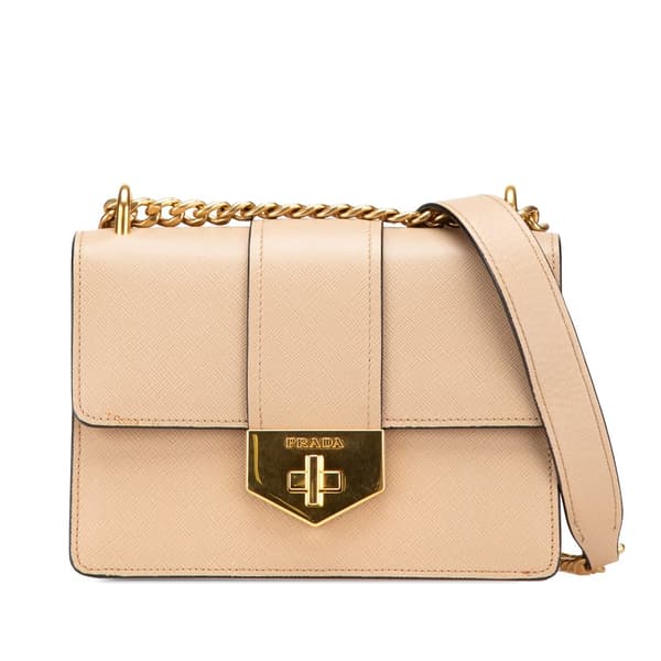 Pre-owned Prada Saffiano Turn Lock Crossbody Brown