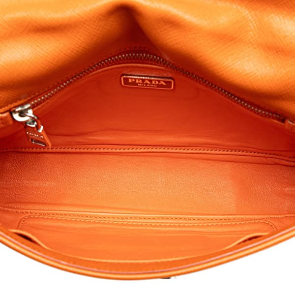 Pre-owned Prada Saffiano Sound Lock Crossbody Orange