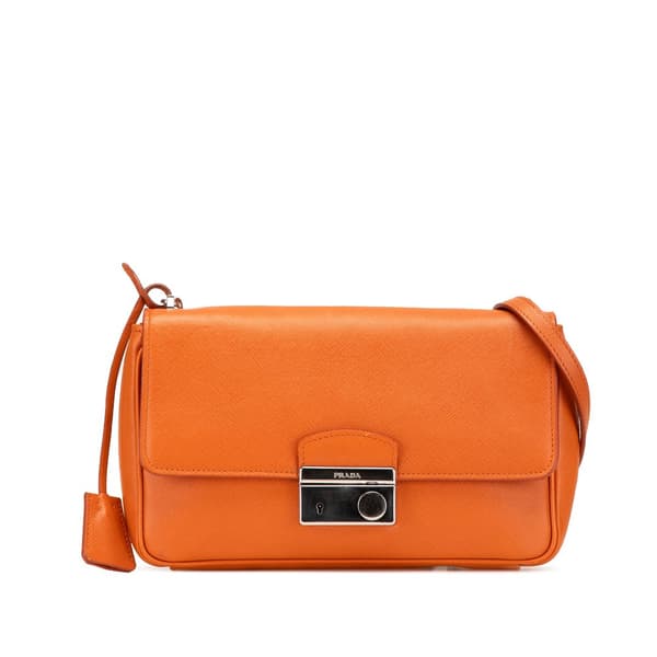 Pre-owned Prada Saffiano Sound Lock Crossbody Orange