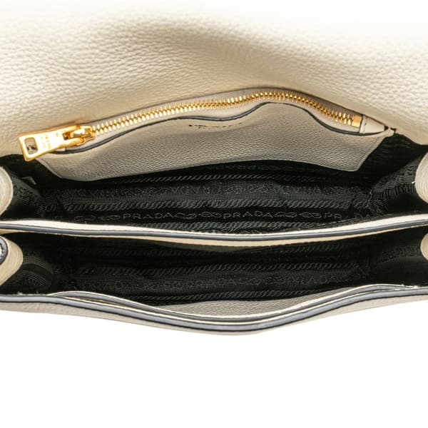 Pre-owned Prada Vitello Daino Flap Crossbody White