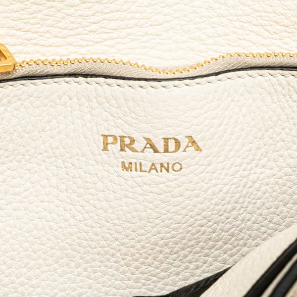Pre-owned Prada Vitello Daino Flap Crossbody White