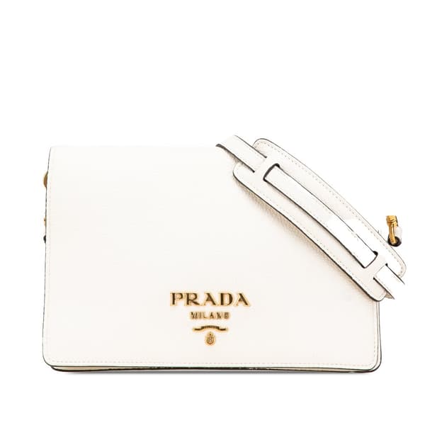 Pre-owned Prada Vitello Daino Flap Crossbody White