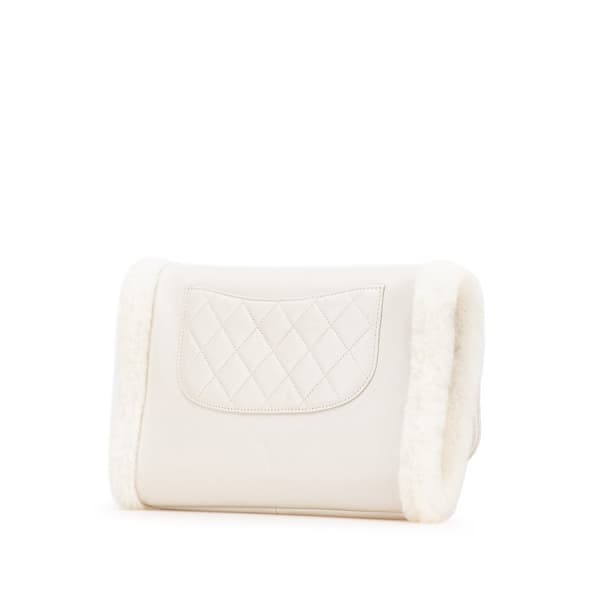 Pre-owned Chanel Quilted Lambskin and Shearling CC Muff Flap White