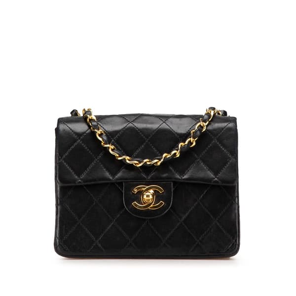 Pre-owned Chanel Mini Square Classic Lambskin Single Flap Black